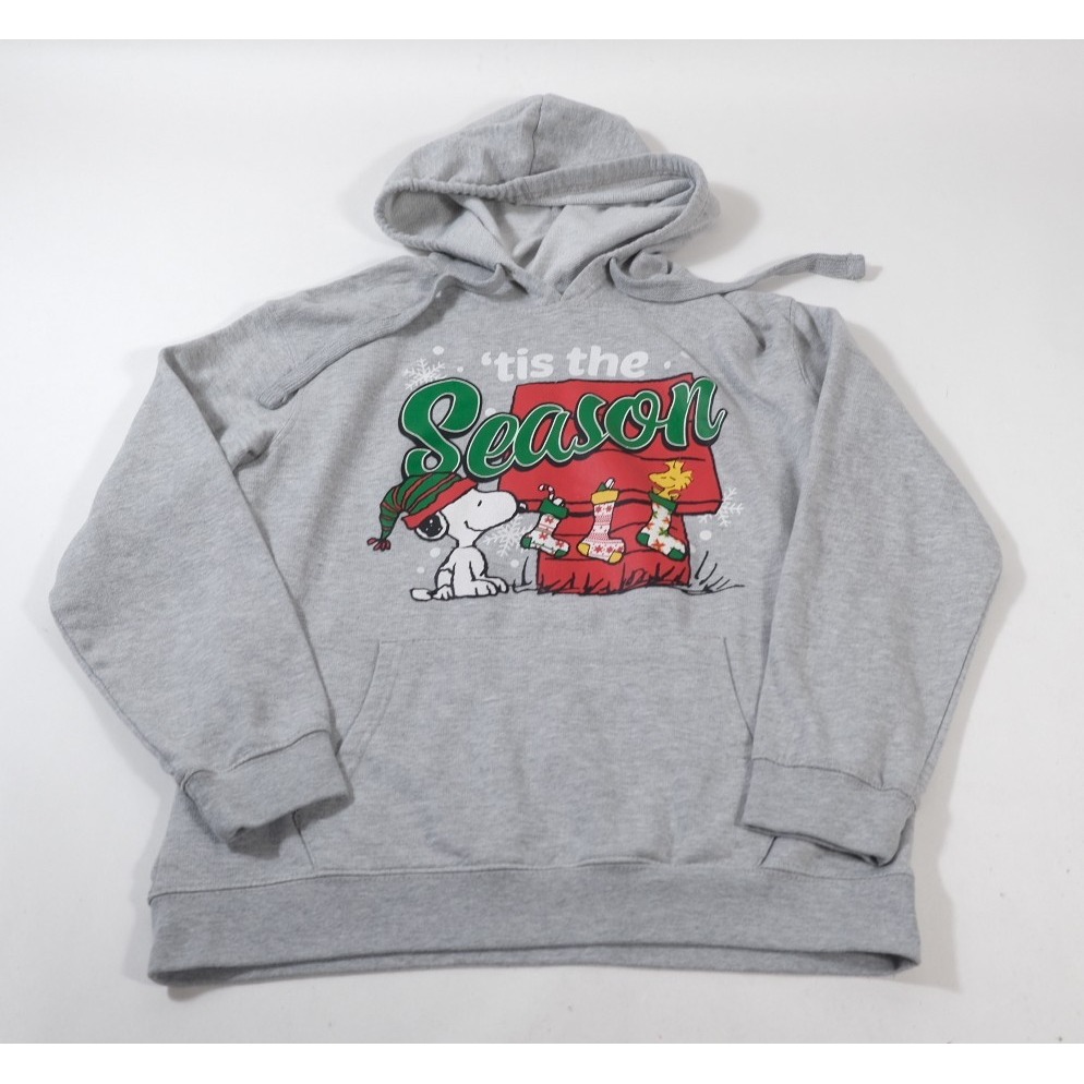 Peanuts Hoodie Womens M Gray Snoopy Christmas Tis The Season Pullover Graphic